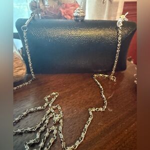 Clutch/crossbody- elegant black evening bag- snap Enclosure - EUC